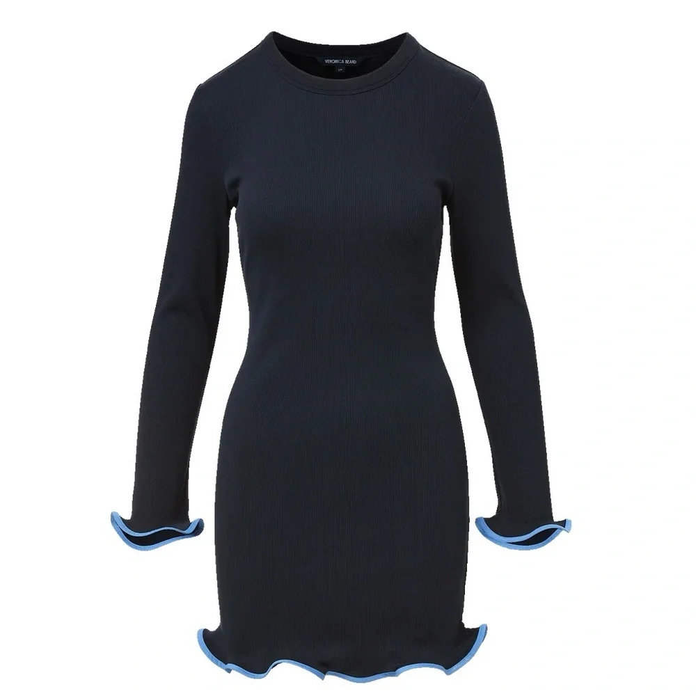 NWT Veronica Beard Baranova Ruffle-Trim Mini Dress in Navy - Picture 7 of 10
